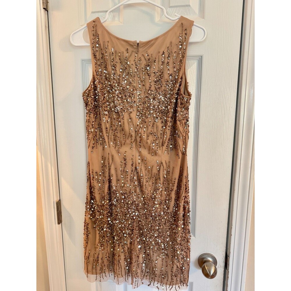 Adrianna Papell Sz 10 NWT Rose Gold Beaded Sequin Cocktail Dress Gatsby Art Deco - Picture 2 of 7